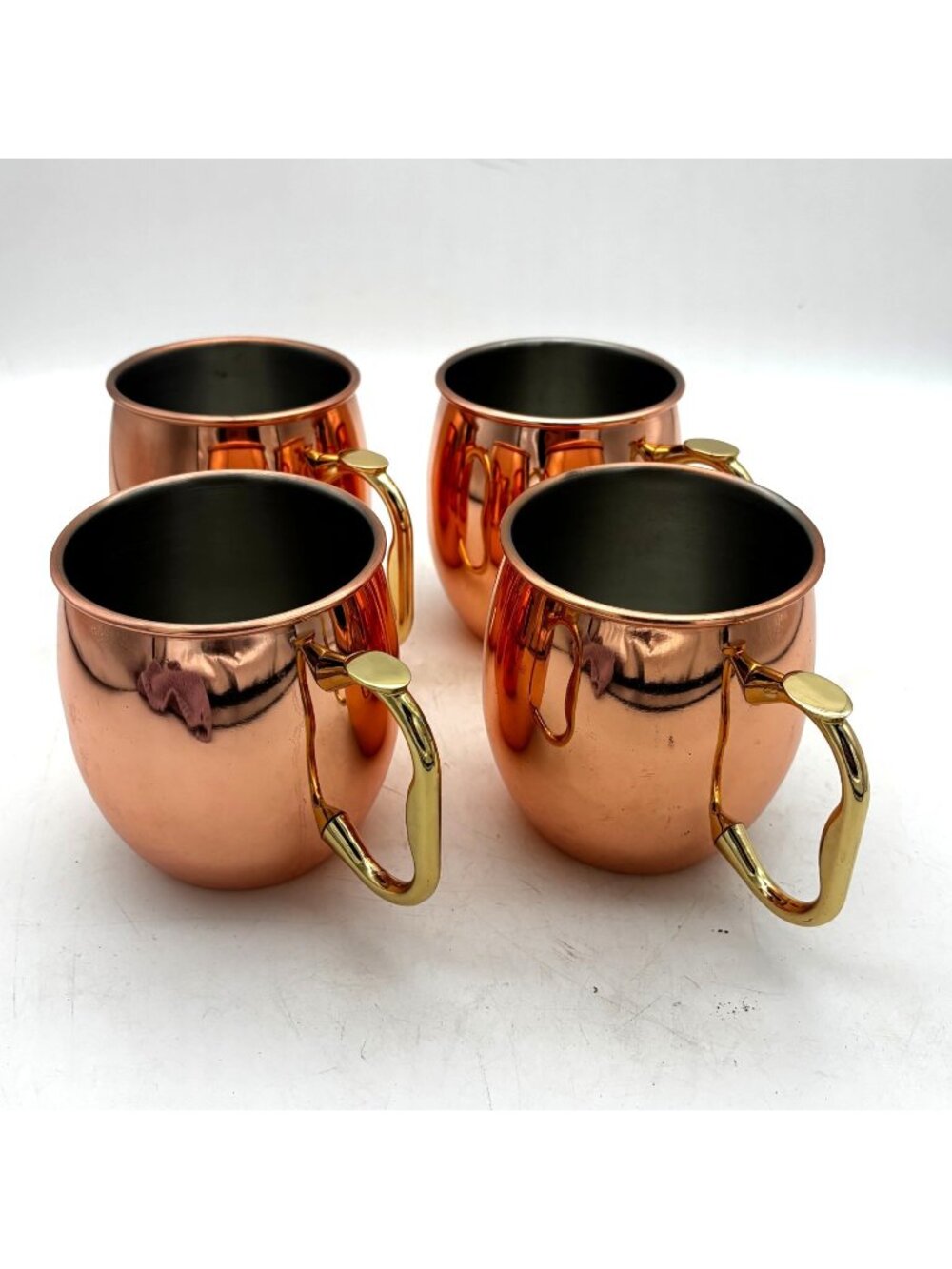 Oggi Copper Moscow Mule Mugs Set of 4 Stainless Steel with Brass Handles Gift